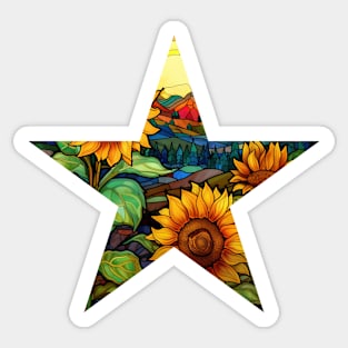 Sunflower Stained Glass Star Sticker